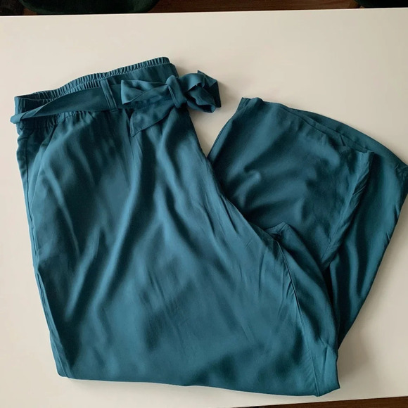 Old Navy High Waist Wide Leg Fabric Belt Tie Soft Teal Ocean Storm Pants Size 4X - Picture 8 of 8